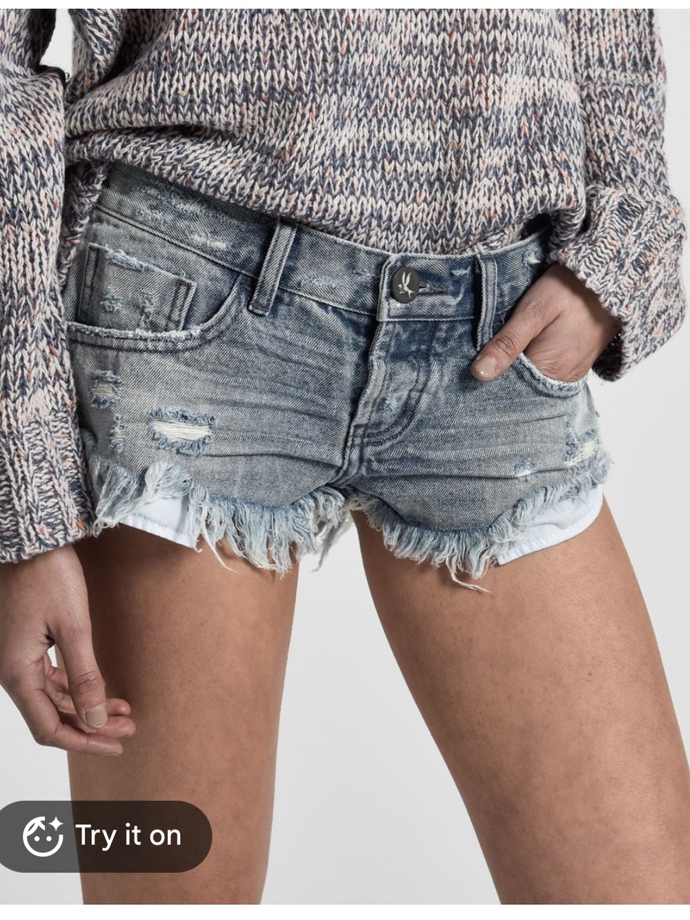 One Teaspoon Light Blue Acid Wash Distressed Denim Cutoff Rocky Shorts sz 30